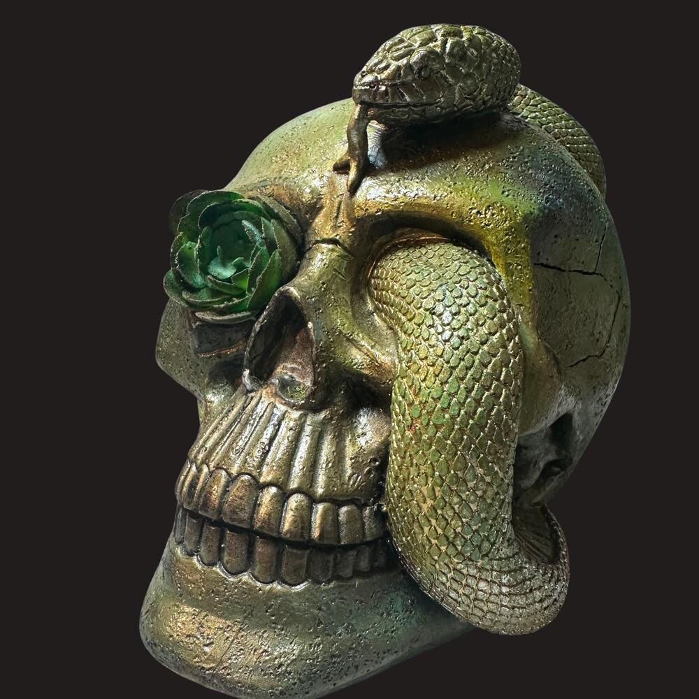 Serpent‎ & Succulent Skull Hand-Painted Gothic Decor
